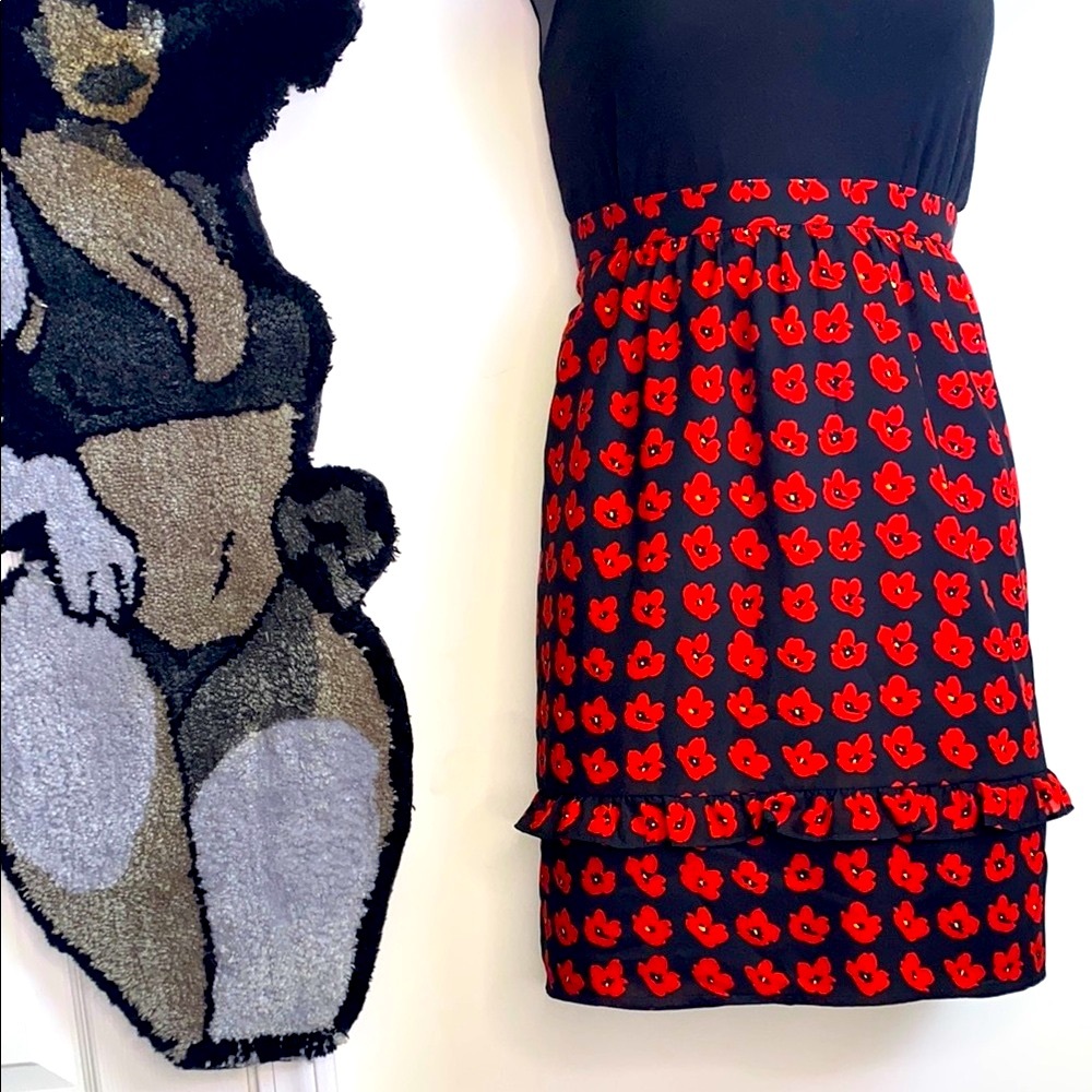 Doncaster Red and Black Mini Ruffled Pencil Skirt